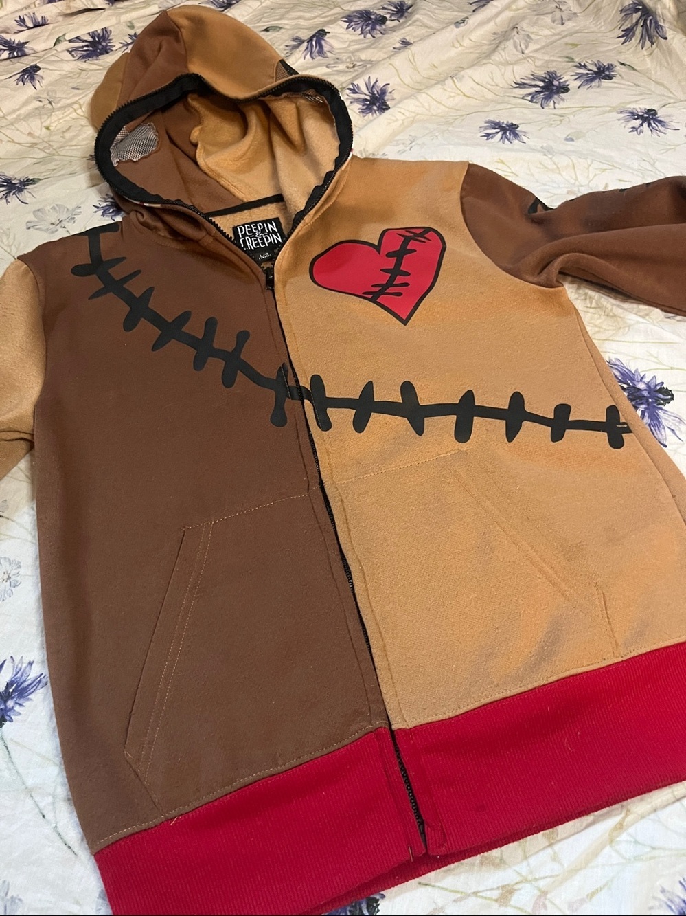 Neon Buddha Teddy Bear "Peepin and Creepin" Patchwork Hoodie - Picture 10 of 15